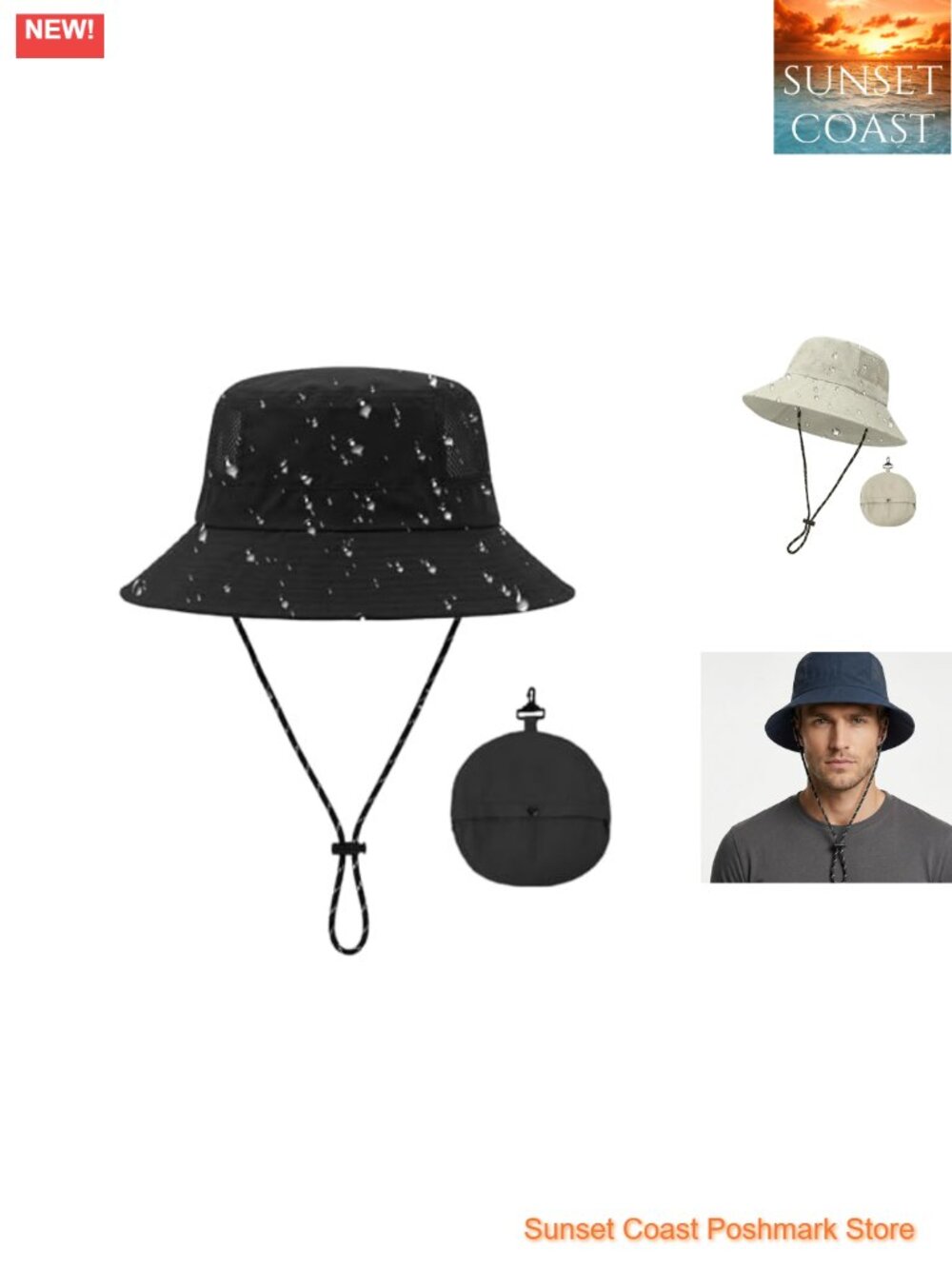 Packable Quick Dry Waterproof Bucket Hat UPF 50+ Detachable Chin Strap